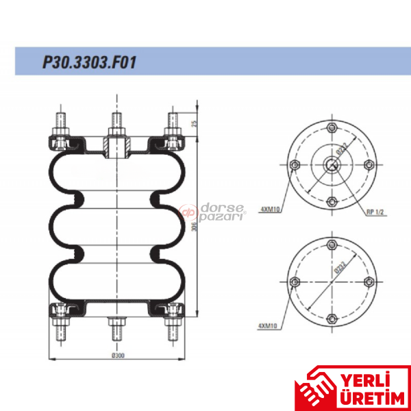 ÜÇ KATLI KÖRÜK SÜSPANSİYON KALDIRMA KÖRÜK LASTİK LOHR DIANT P30.3303.F01