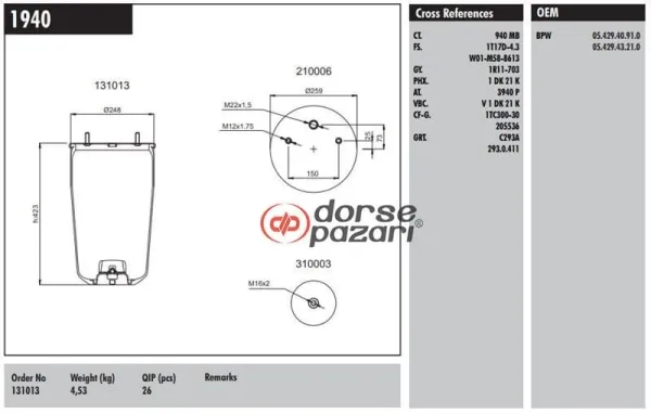 940 SERVİS KÖRÜK BPW TİPİ 0542940910